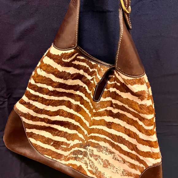 GUCCI Pony Hair Zebra Large Jackie O Bouvier Hobo Brown - Picture 2 of 4